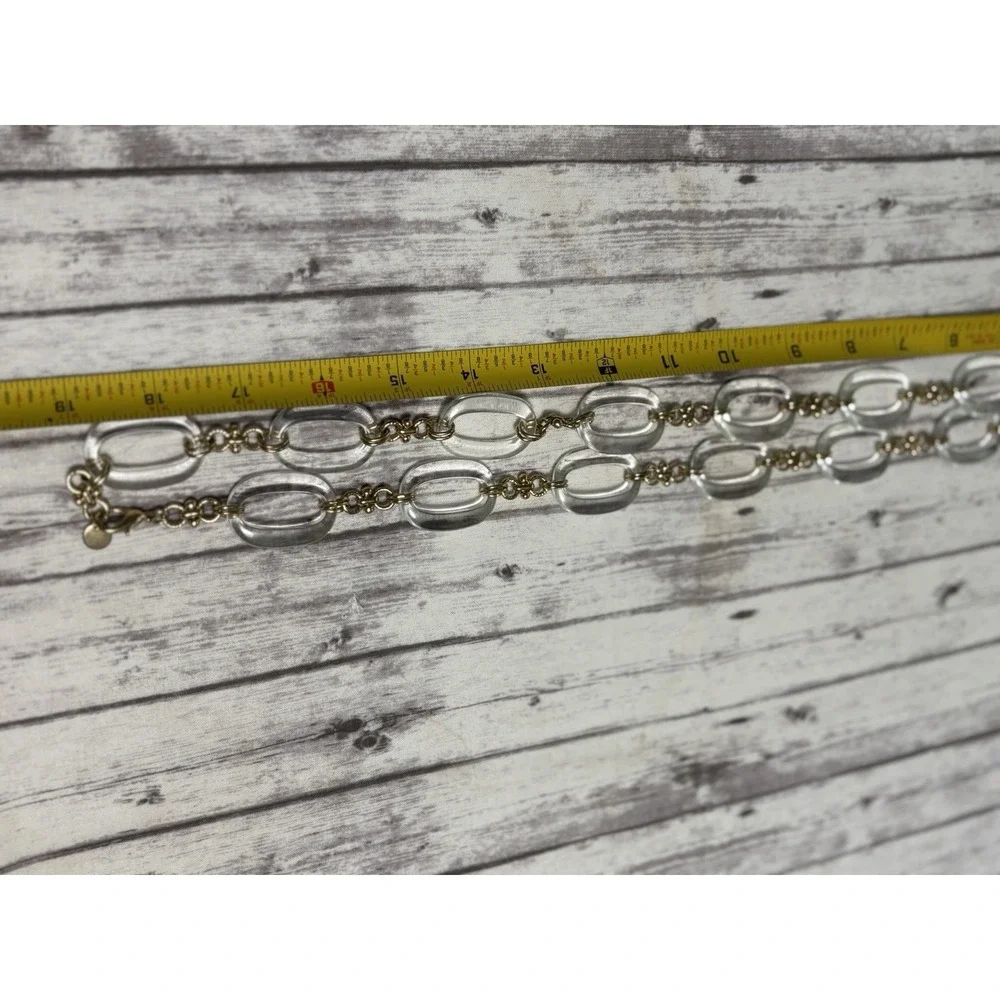 Talbots Clear Gold Lucite Chain Necklace Long Women's Classic Coastal